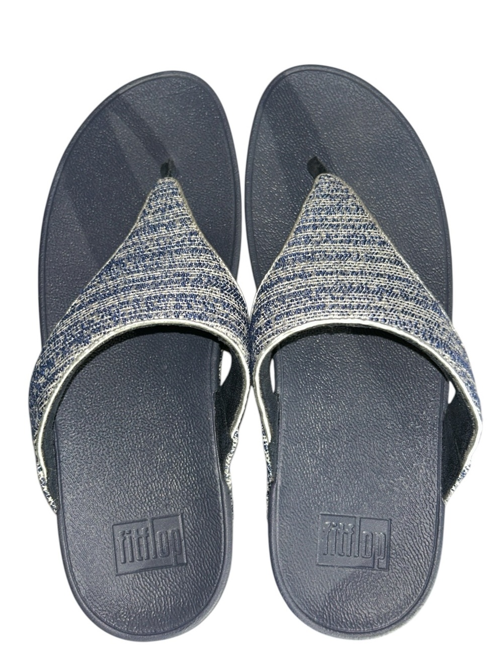 FitFlop Lulu Shimmerweave Toe Post Sandals in Midnight Navy Mix Size 10 - Picture 7 of 10
